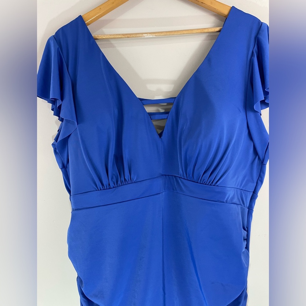 Lane Bryant Cacique Women's No-Wire Flutter-Sleeve Swim One-Piece Beaucoup Blue - Picture 5 of 11